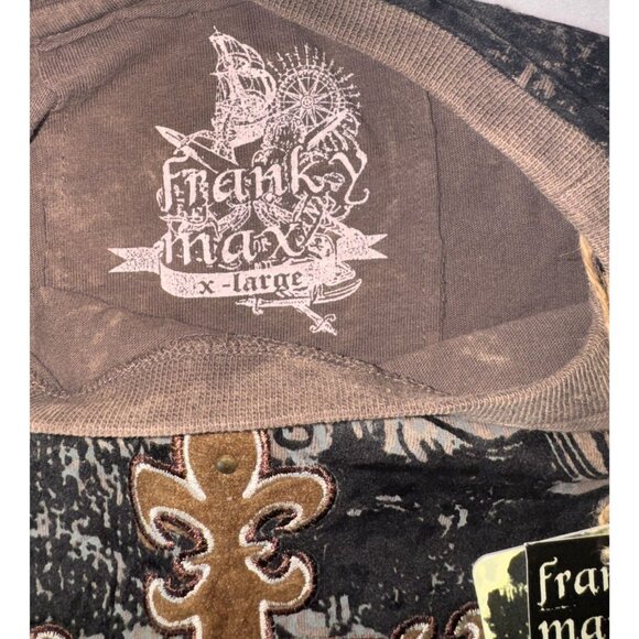 Franky Max XL Taupe Long Sleeve Distressed Cross all over Graphic Tee affliction - Picture 4 of 10